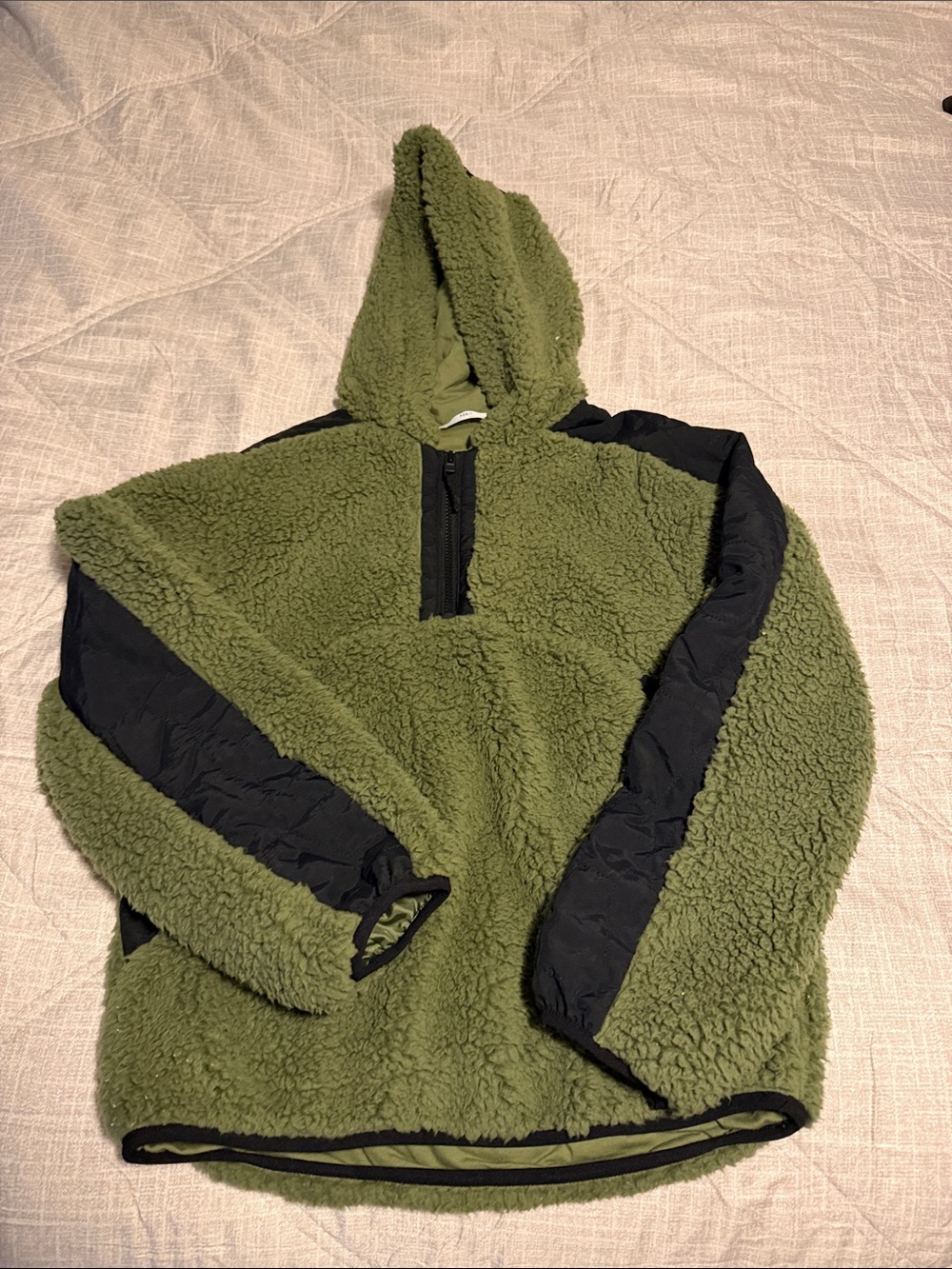 Marks & Spencer Olive Green Sherpa Hoodie with Black Panels